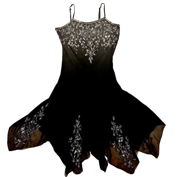 Y2K Whimsigoth Dress Beaded Sequin Asymmetric Fishtail Dark Romantic 90s - Picture 1 of 8